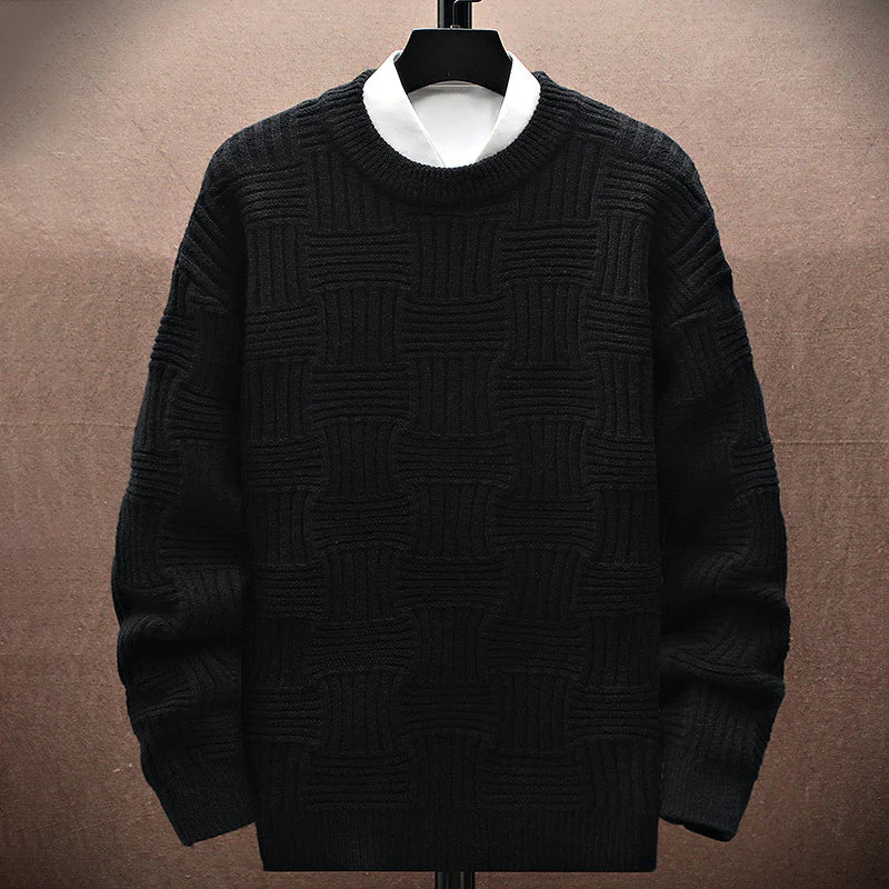 Men's waffle knit sweater with square pattern