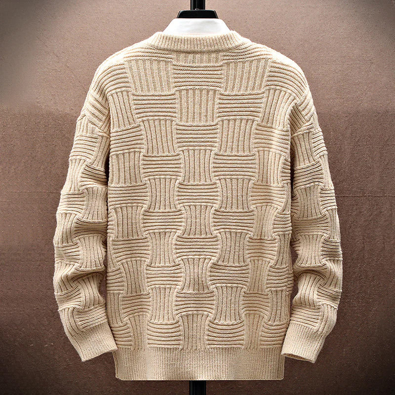 Men's waffle knit sweater with square pattern