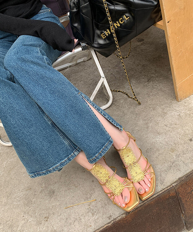 Gold Sandals High Heel Faux Leather Women Splicing Peep Toe