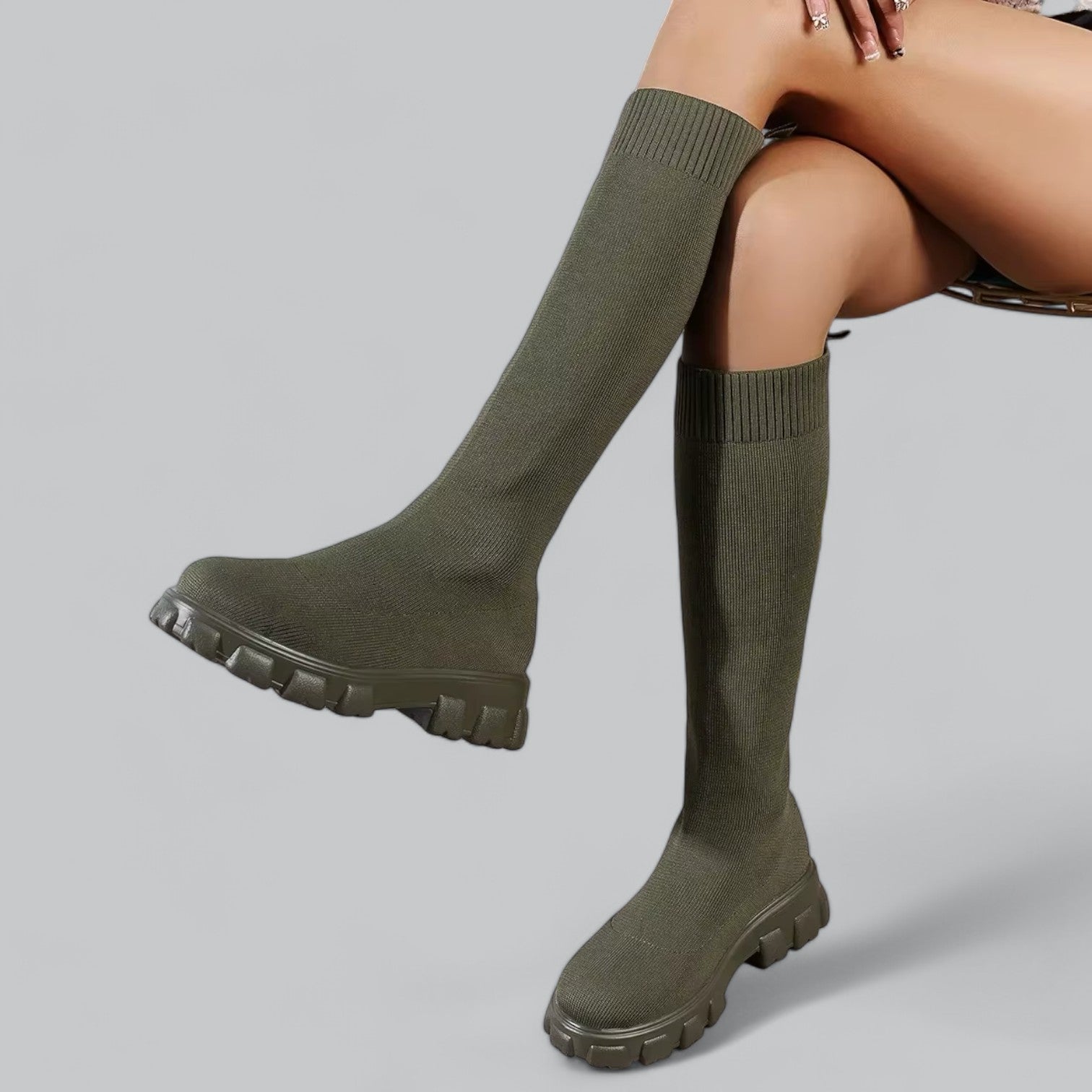 Women's knee high boots with chunky platform heel