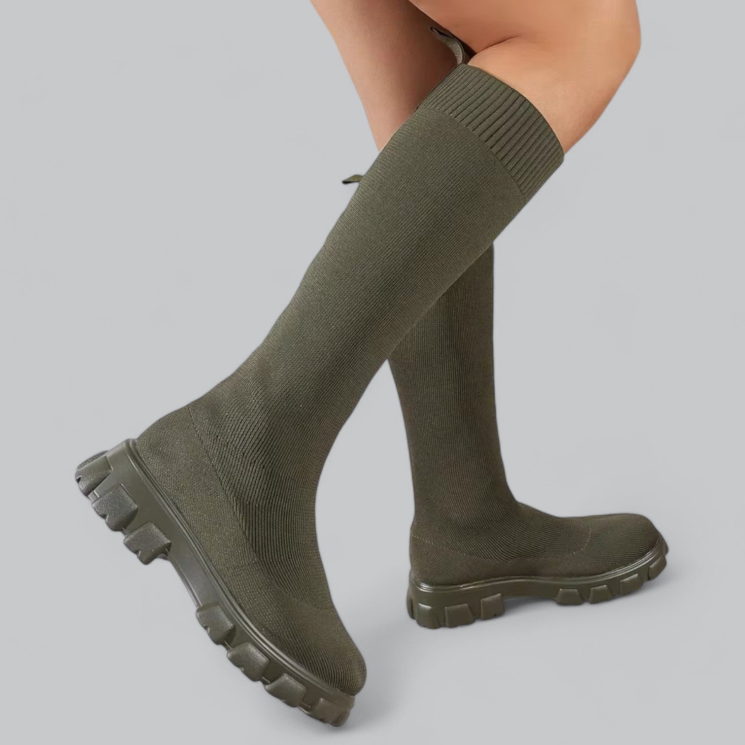 Women's knee high boots with chunky platform heel