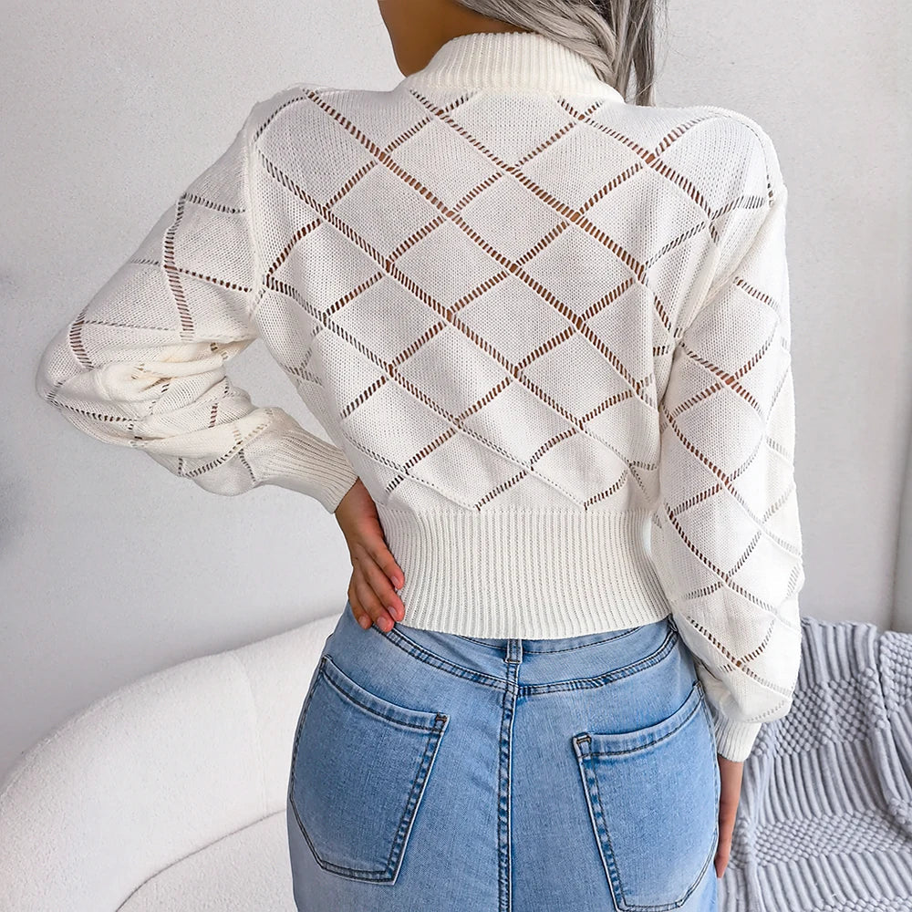 Women's knitted pullover hollow out crop sweater