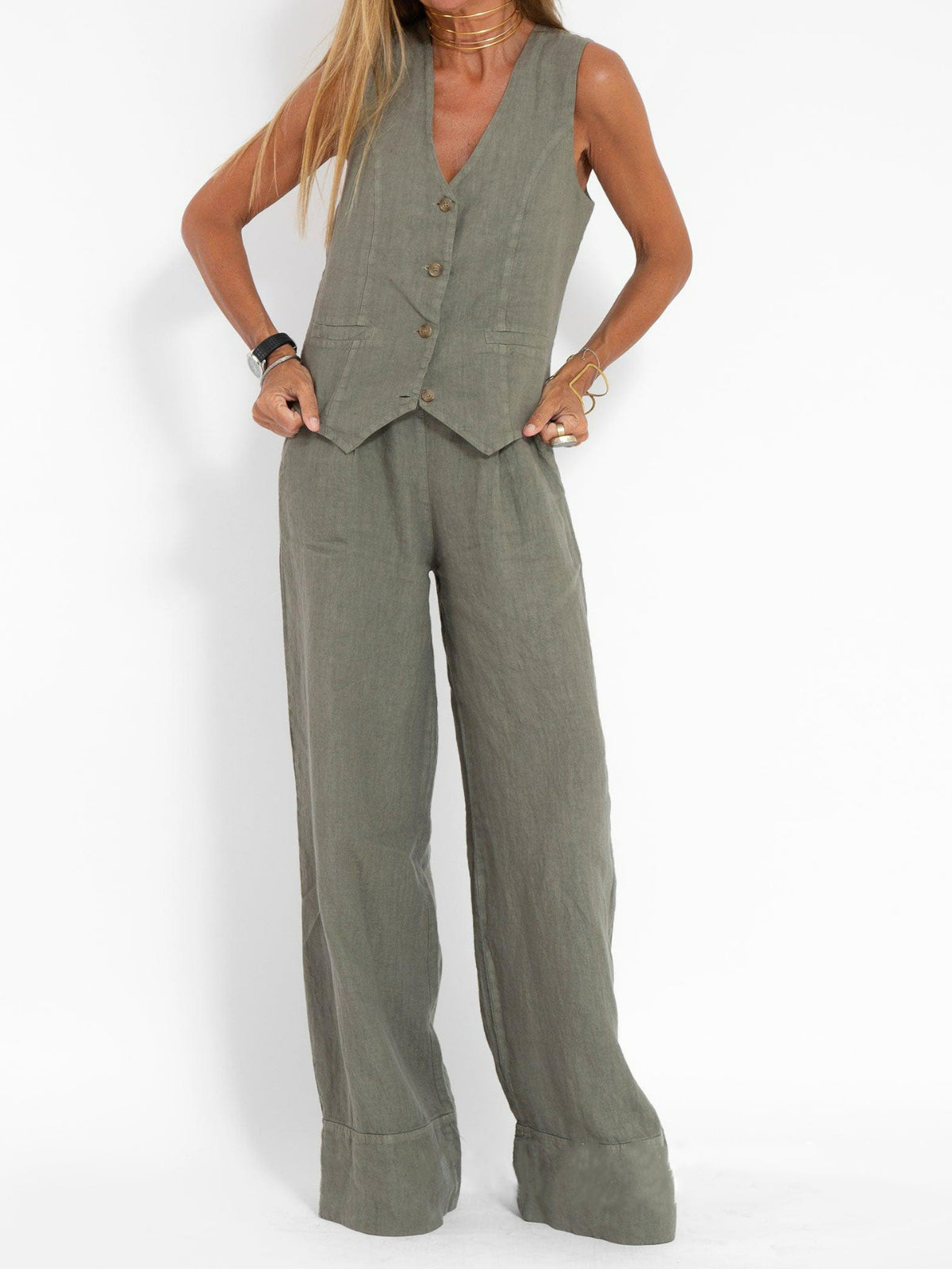 Erika - Elegant sleeveless vest and pant set