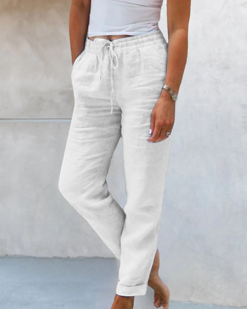 Solid-coloured straight-leg trousers