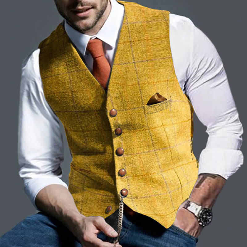 Sleeveless men's waistcoat with classic turn-up sleeves