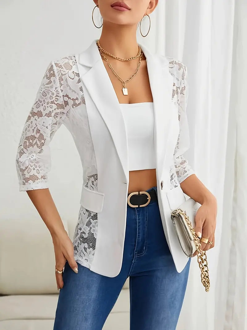 Blazer with lace and contrasting open front