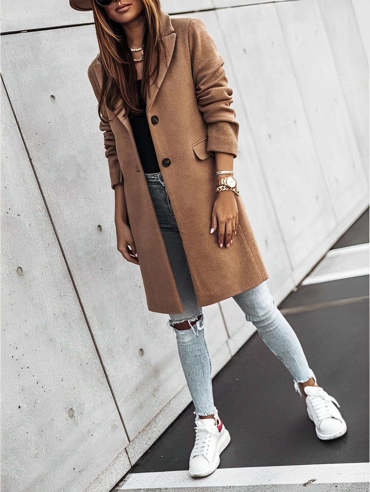 Long sleeve 2-button coat for women