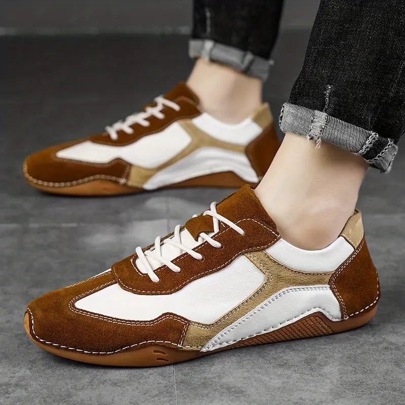 Breathable Genuine Leather Sneakers With Golf Sole Design