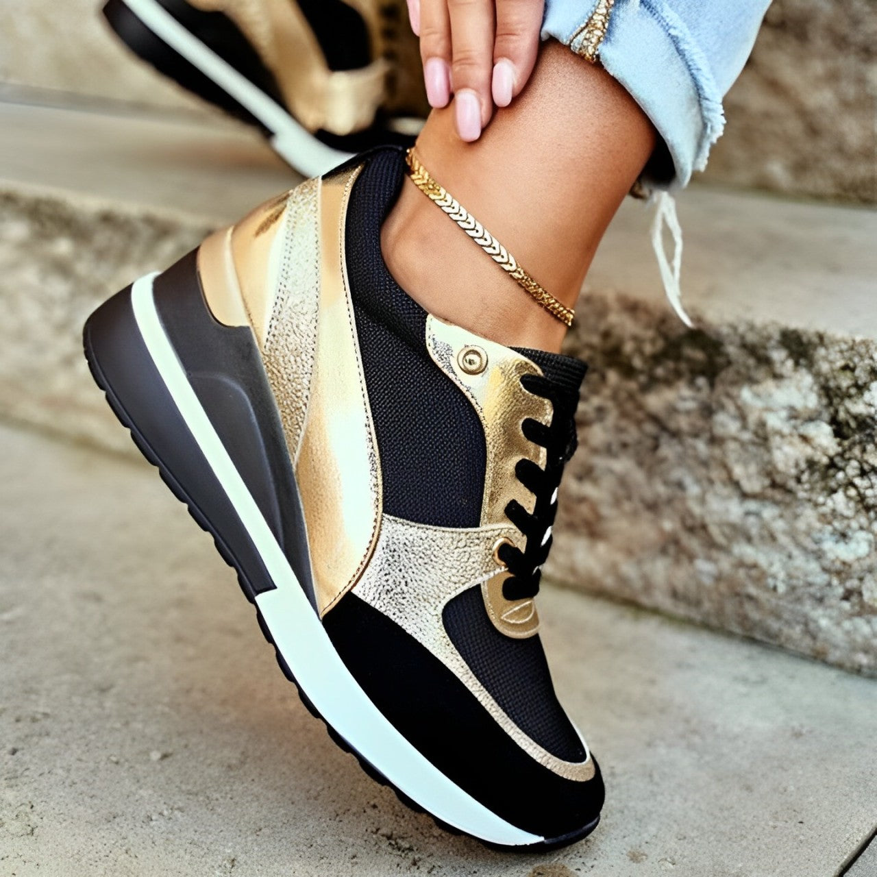 Vulcanised lace-up wedge sneakers