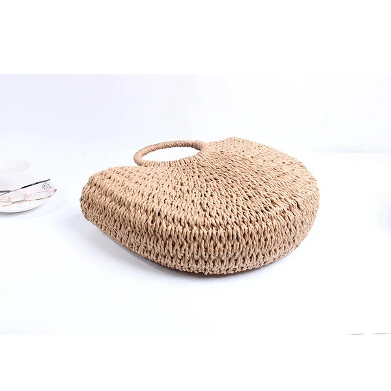 Ladies boho style paper string bag with drawstring fastening