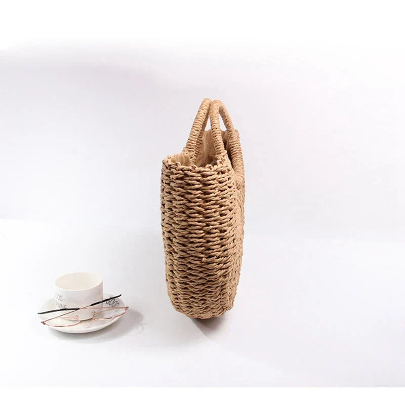 Ladies boho style paper string bag with drawstring fastening