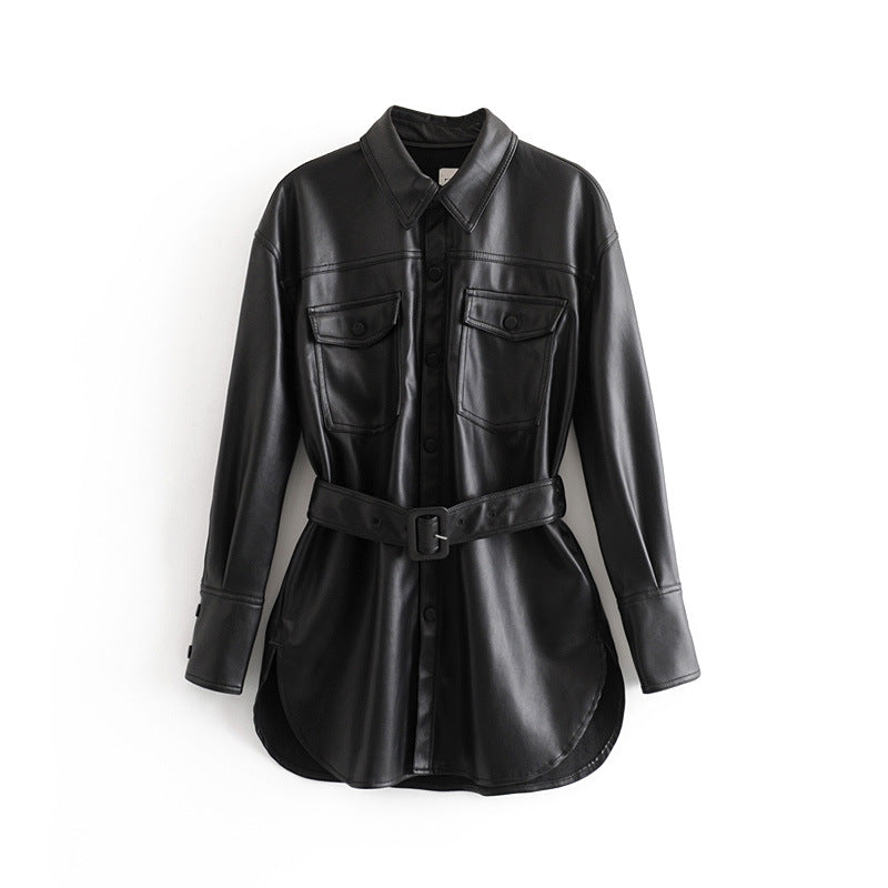 Loren - Women's Leather Trench Coat