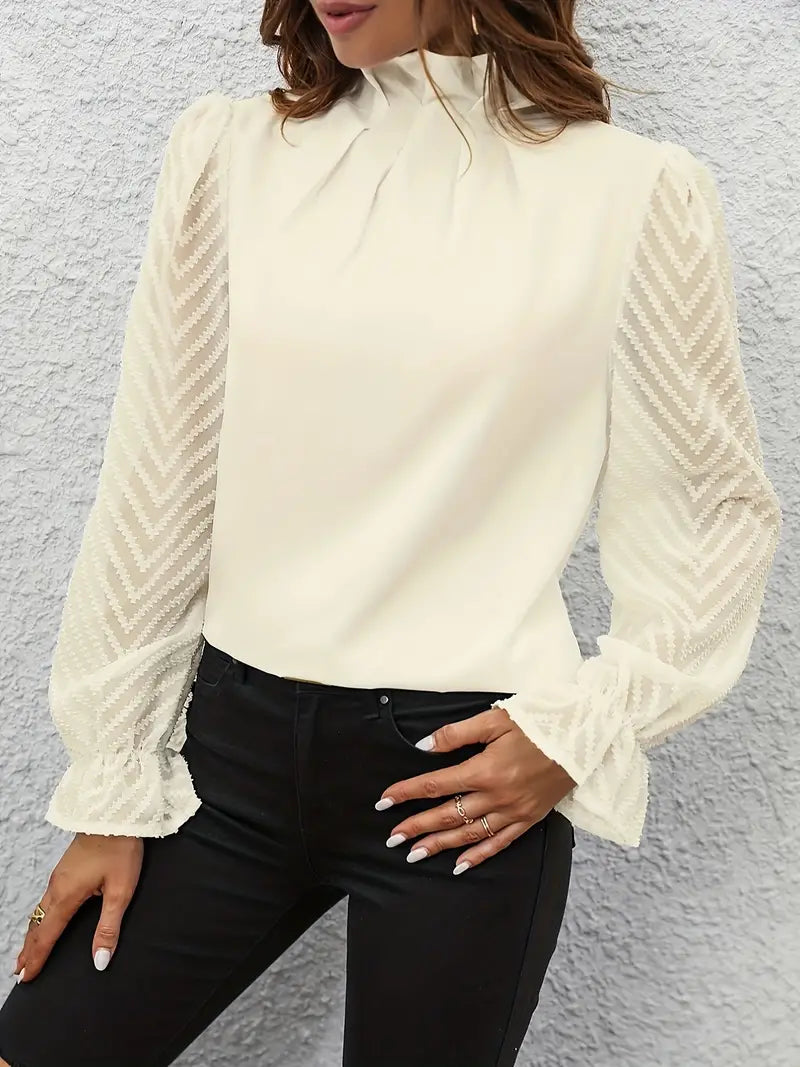 Chic pleated top with mesh sleeves for women