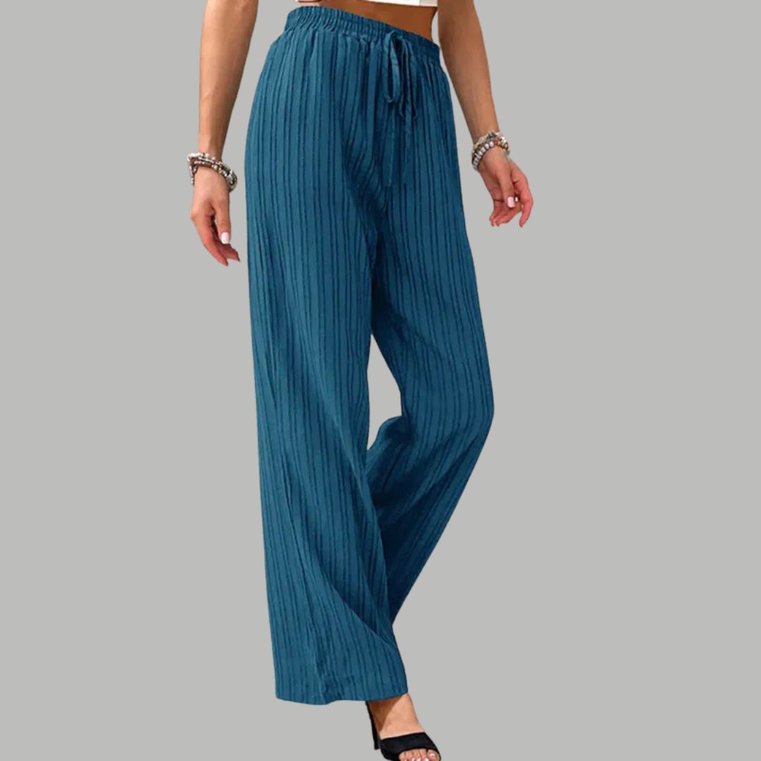 Pleated wide trousers with drawstring