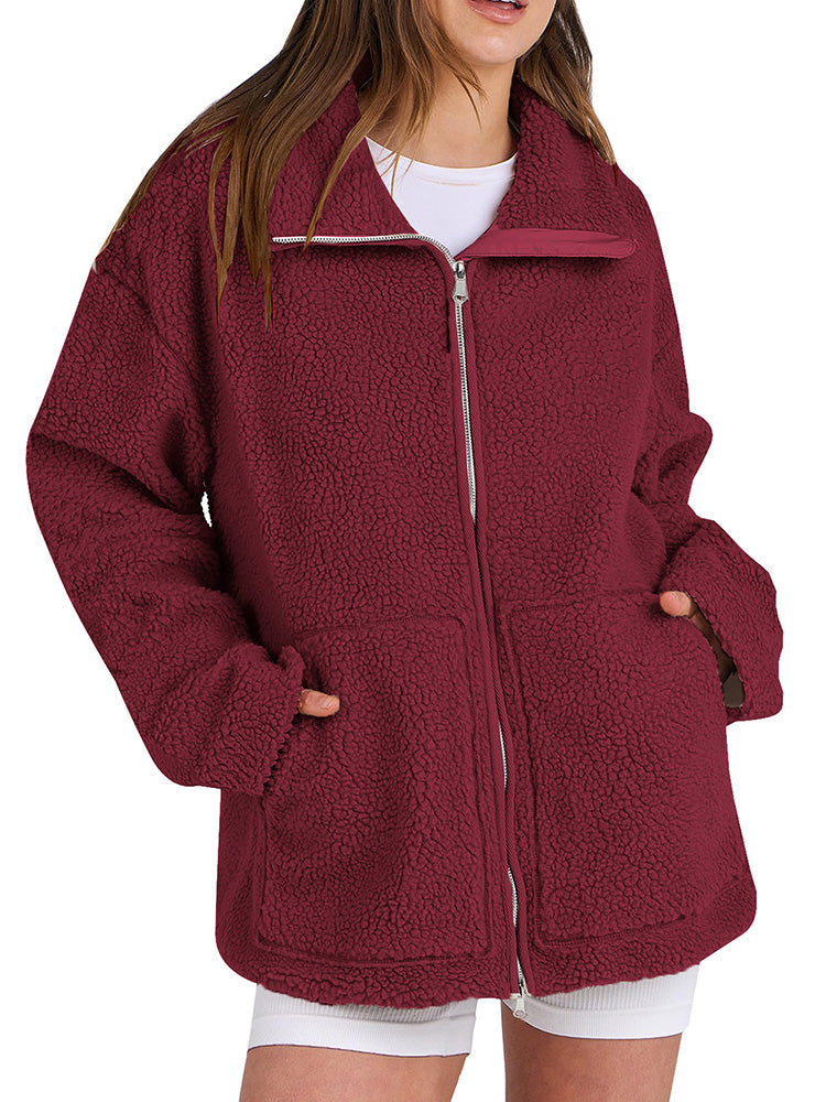 Cozy women's Sherpa fleece jacket with zipper