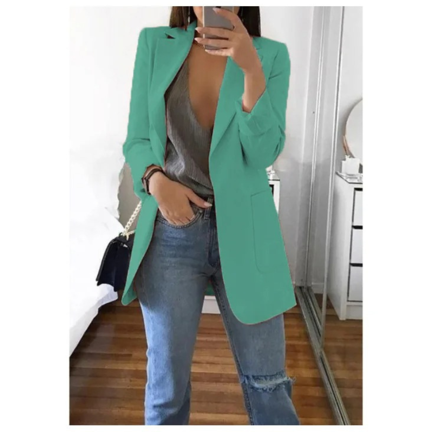 Long blazer for women in khaki color MODA