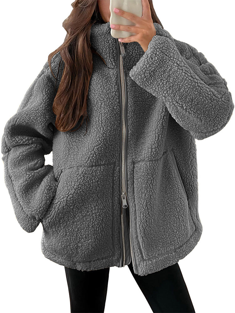 Cozy women's Sherpa fleece jacket with zipper