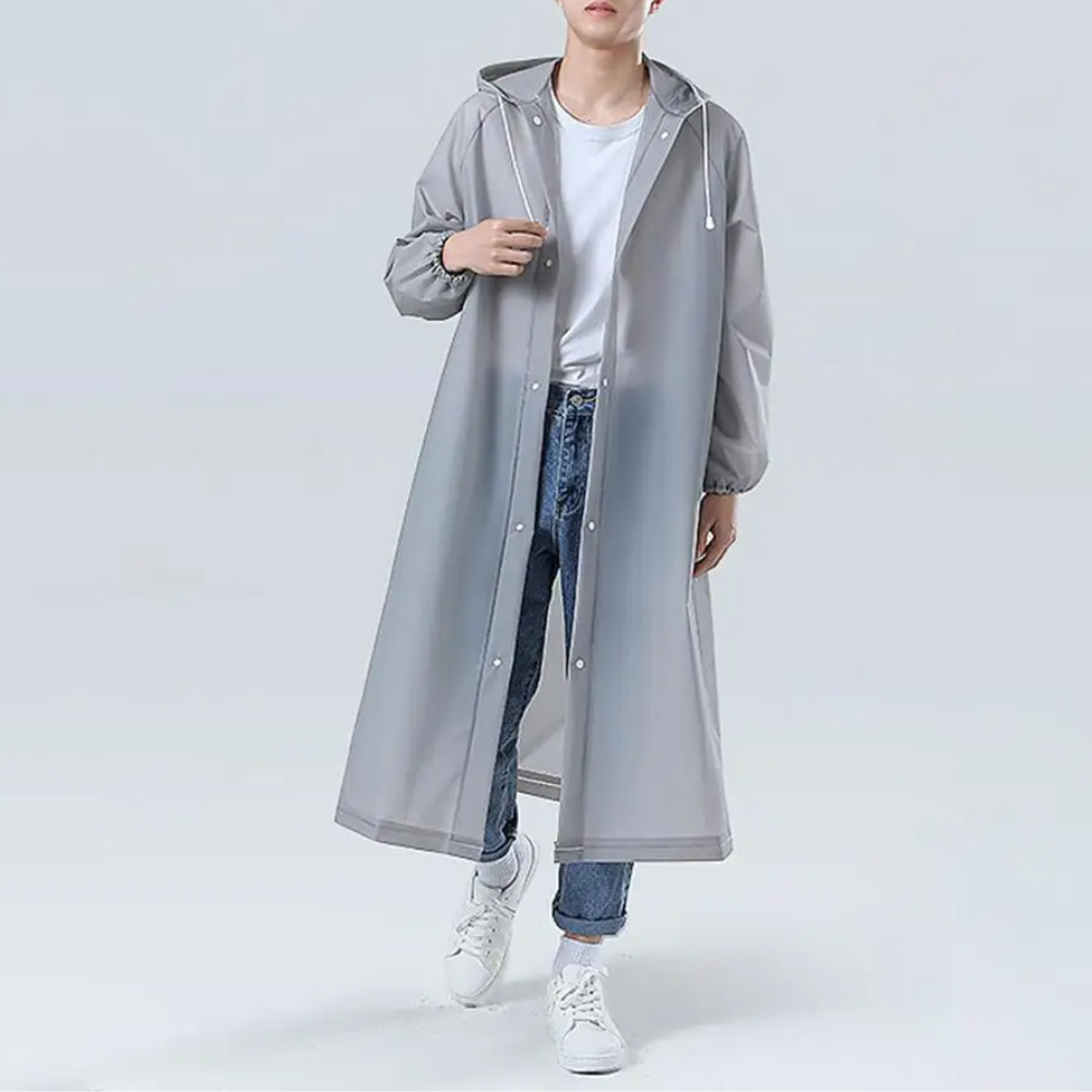 Women's long transparent rain jacket with hood