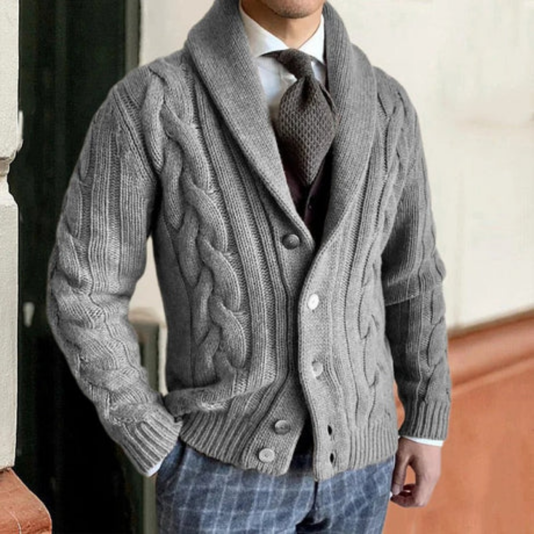 Nafario | Winter Lapel Collar Cable Knit Cardigan For Men