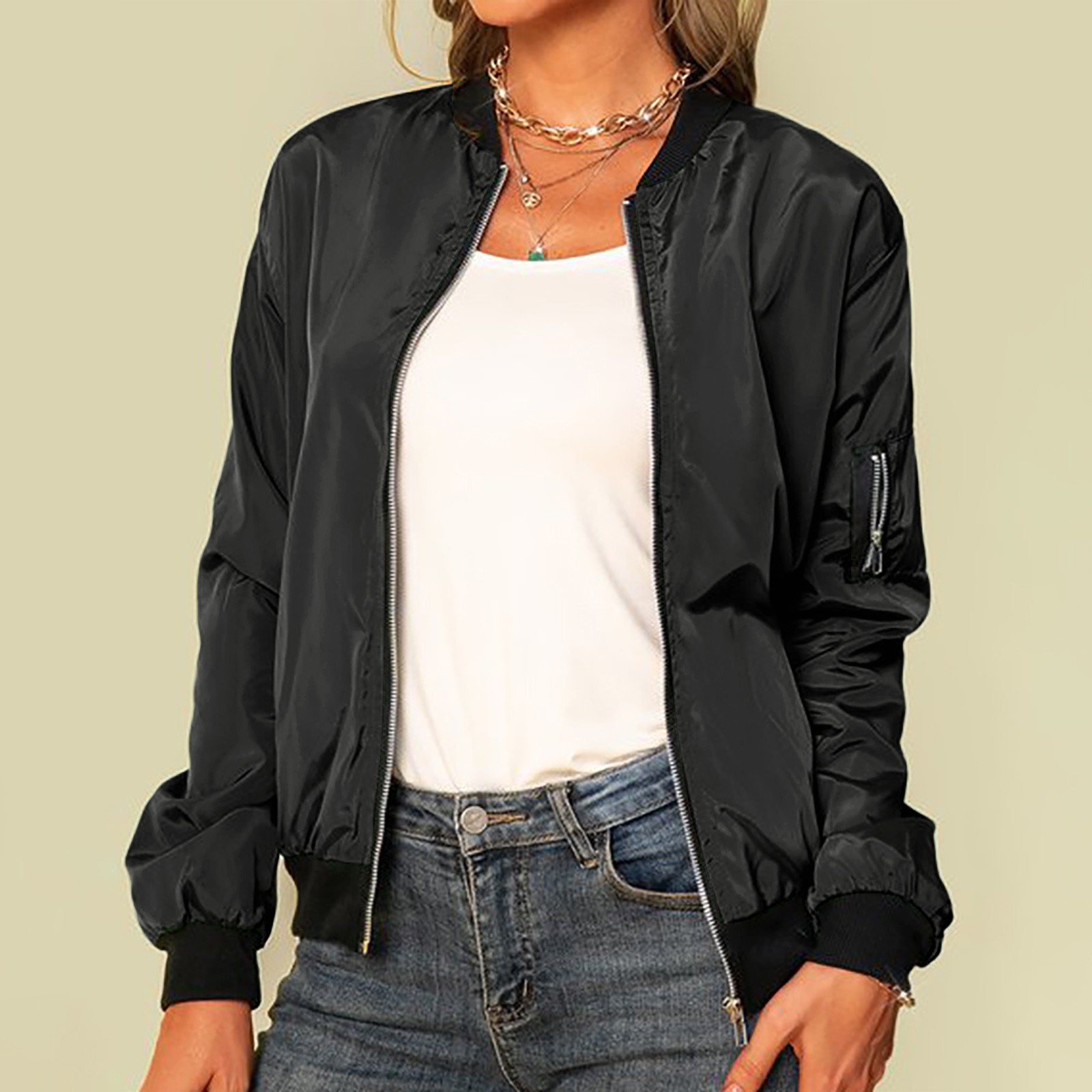 Lightweight bomber jacket with zip