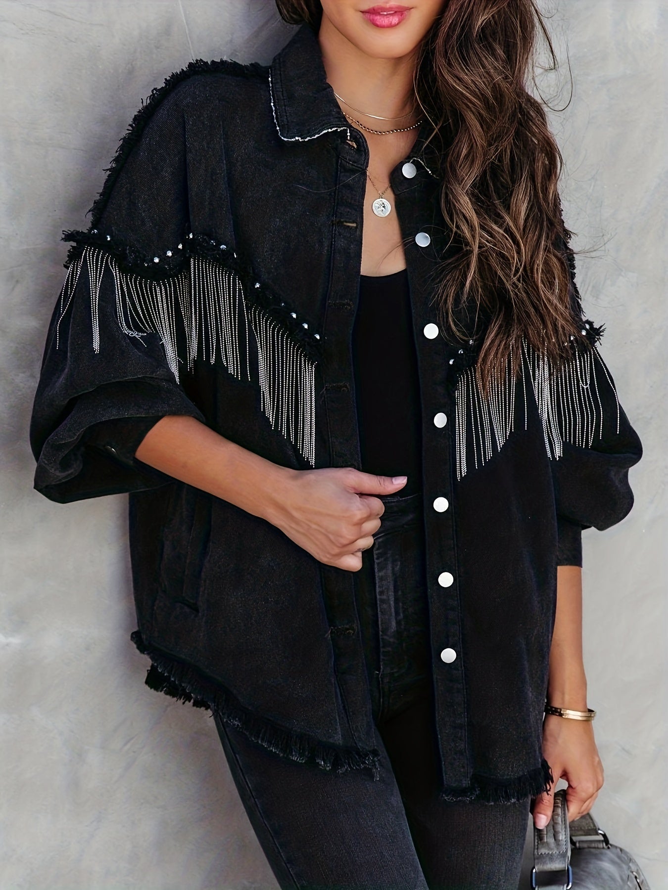 Elle - stylish denim jacket with tassels