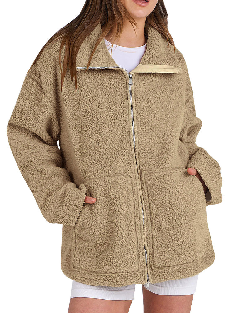 Cozy women's Sherpa fleece jacket with zipper