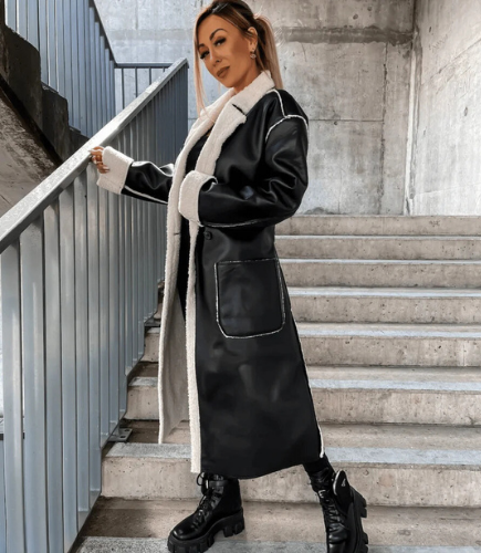 Irina™ - Long Leather and Fleece Coat