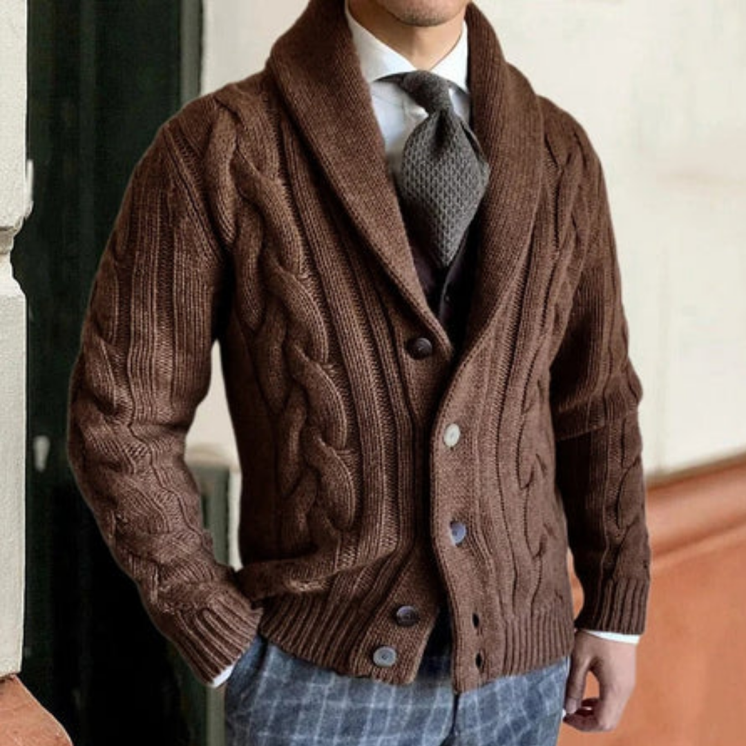 Nafario | Winter Lapel Collar Cable Knit Cardigan For Men