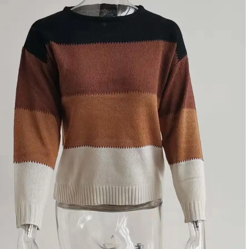 Casual knitted jumper for women, colour block design