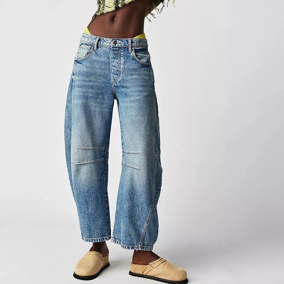 High-rise utility jeans with wide leg