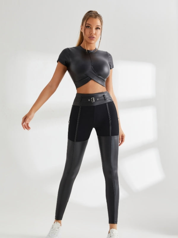 Athletic Female PU Shiny Leggings