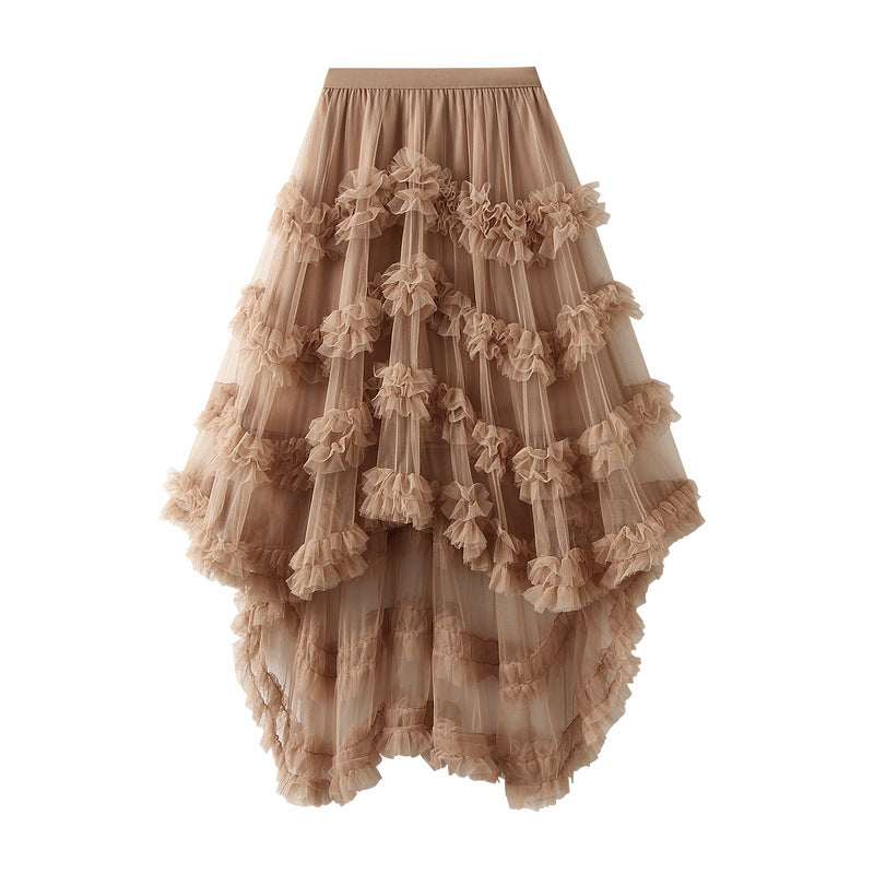 Elegant Elastic Waist Fee Mesh Skirt