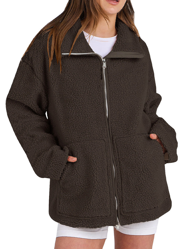 Cozy women's Sherpa fleece jacket with zipper