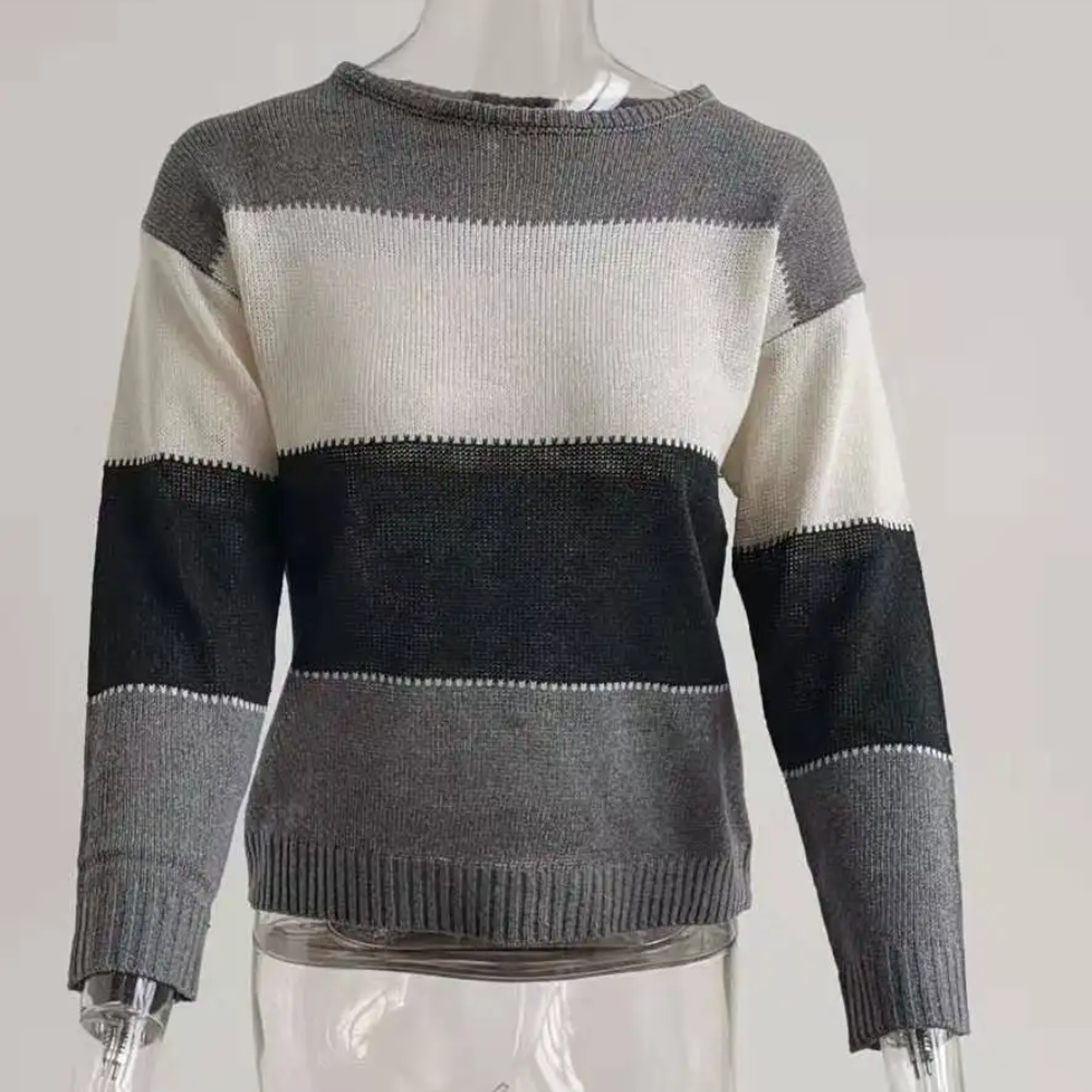 Casual knitted jumper for women, colour block design