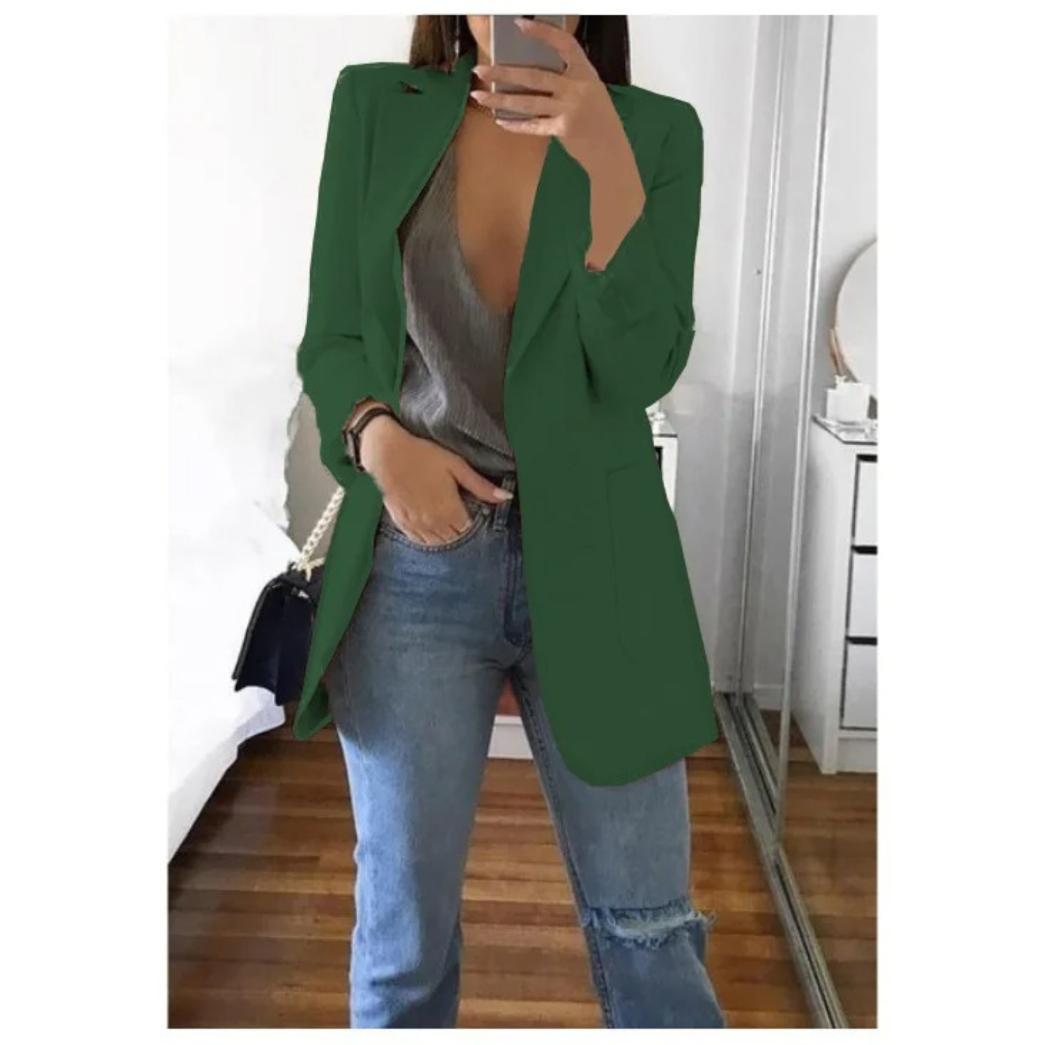 Long blazer for women in khaki color MODA