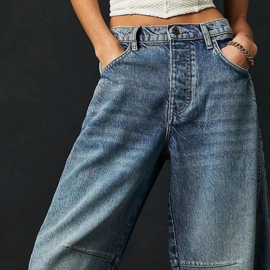 High-rise utility jeans with wide leg