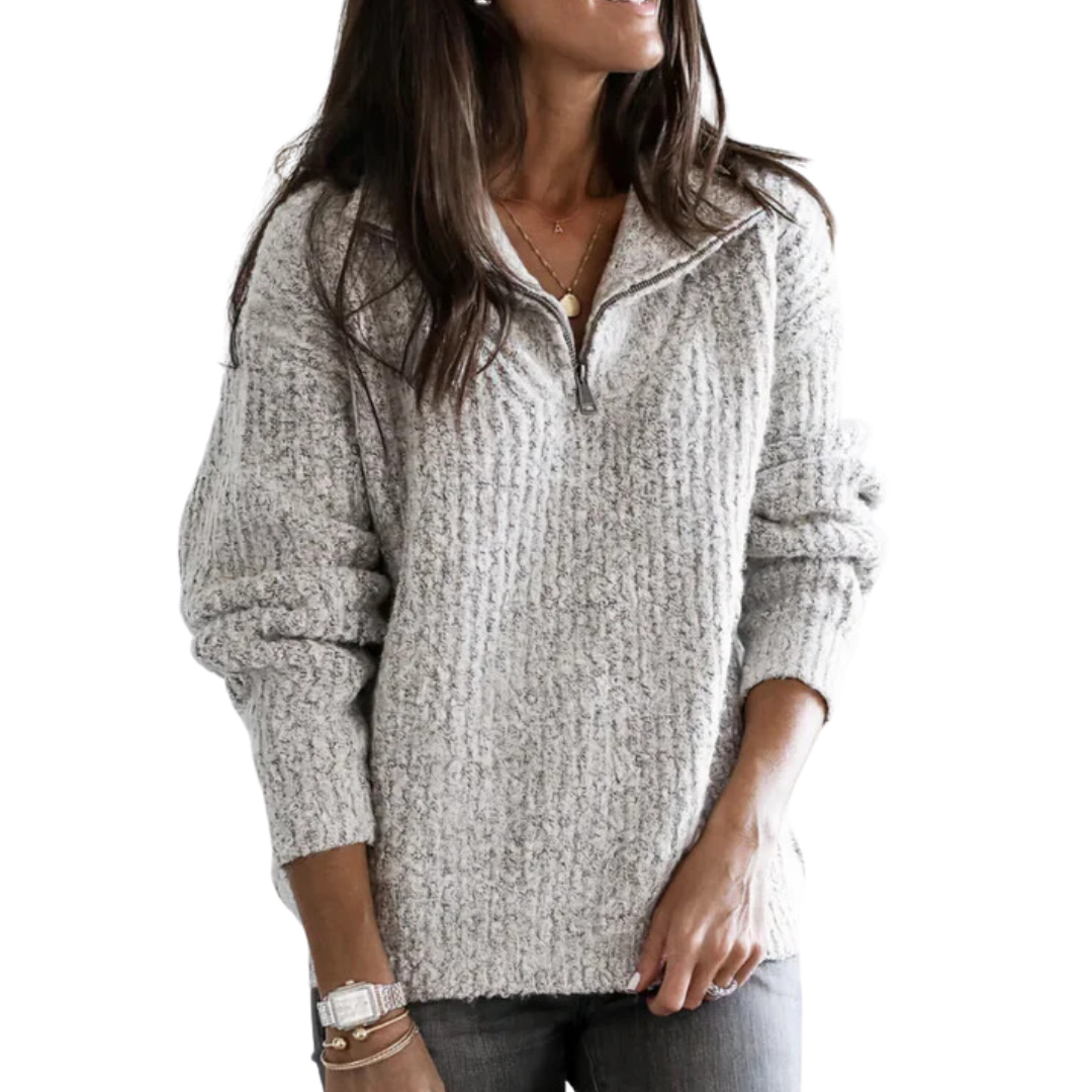 Weluna | Ribbed Half Zip Sweater For Women