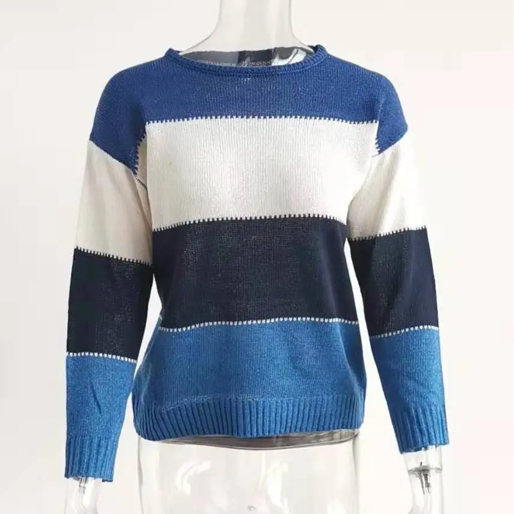 Casual knitted jumper for women, colour block design