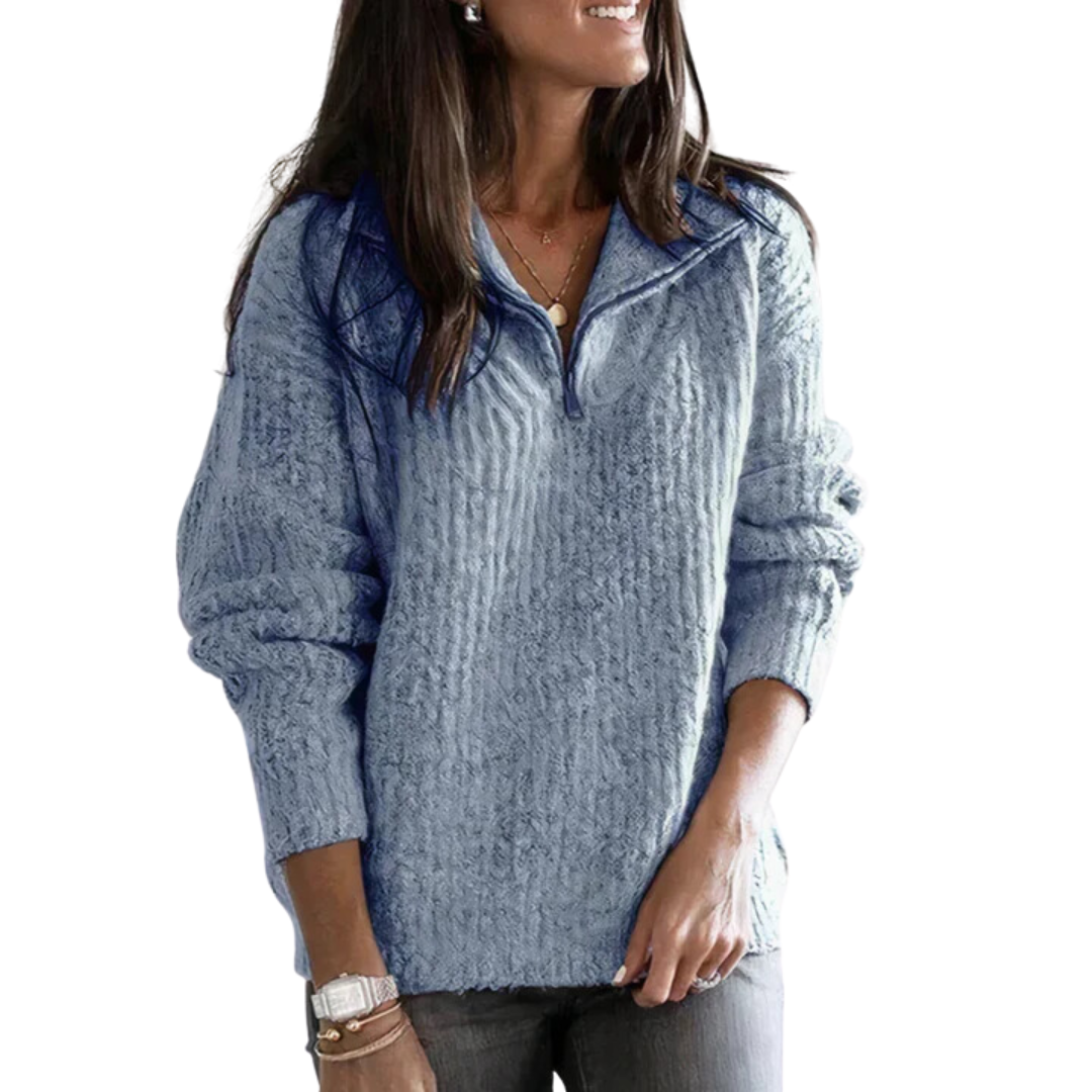 Weluna | Ribbed Half Zip Sweater For Women