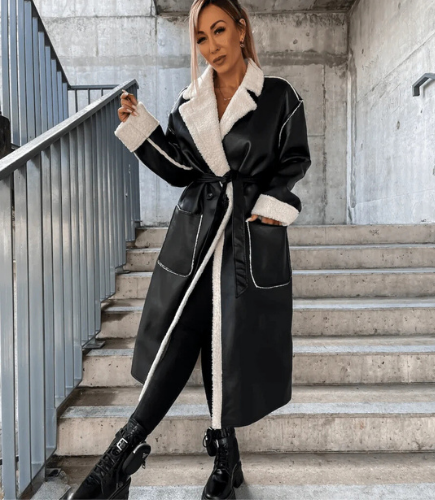 Irina™ - Long Leather and Fleece Coat