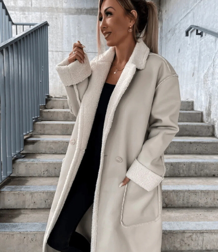 Irina™ - Long Leather and Fleece Coat