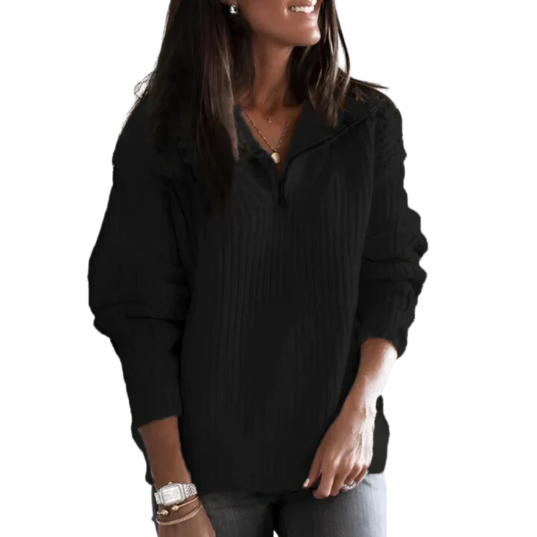 Weluna | Ribbed Half Zip Sweater For Women