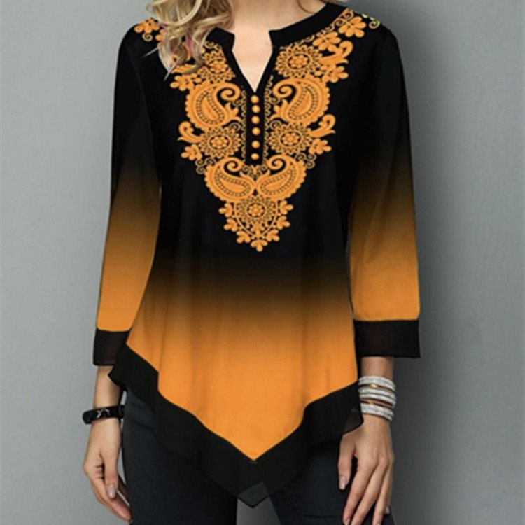 Classy Fashion Round Collar Loose Style Gradual Change Blouse