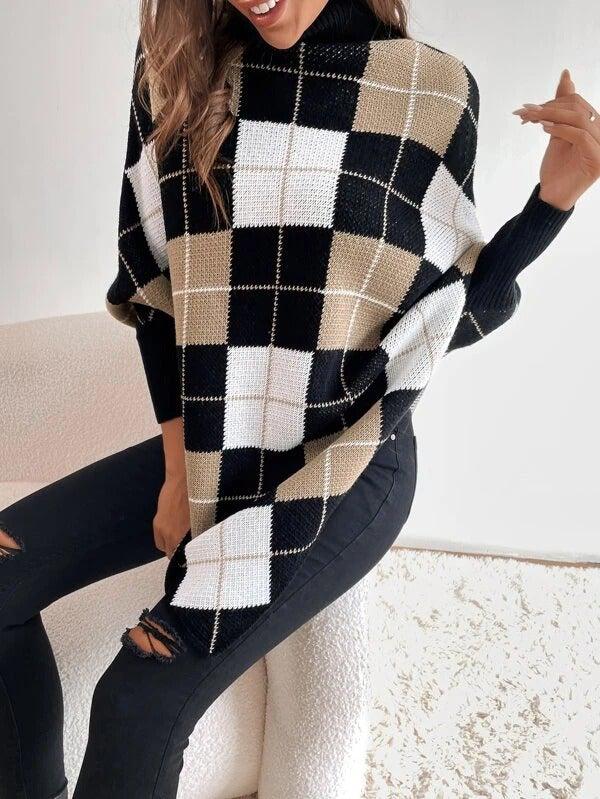 Elegant Sweater with Geometric Print and High Neckline