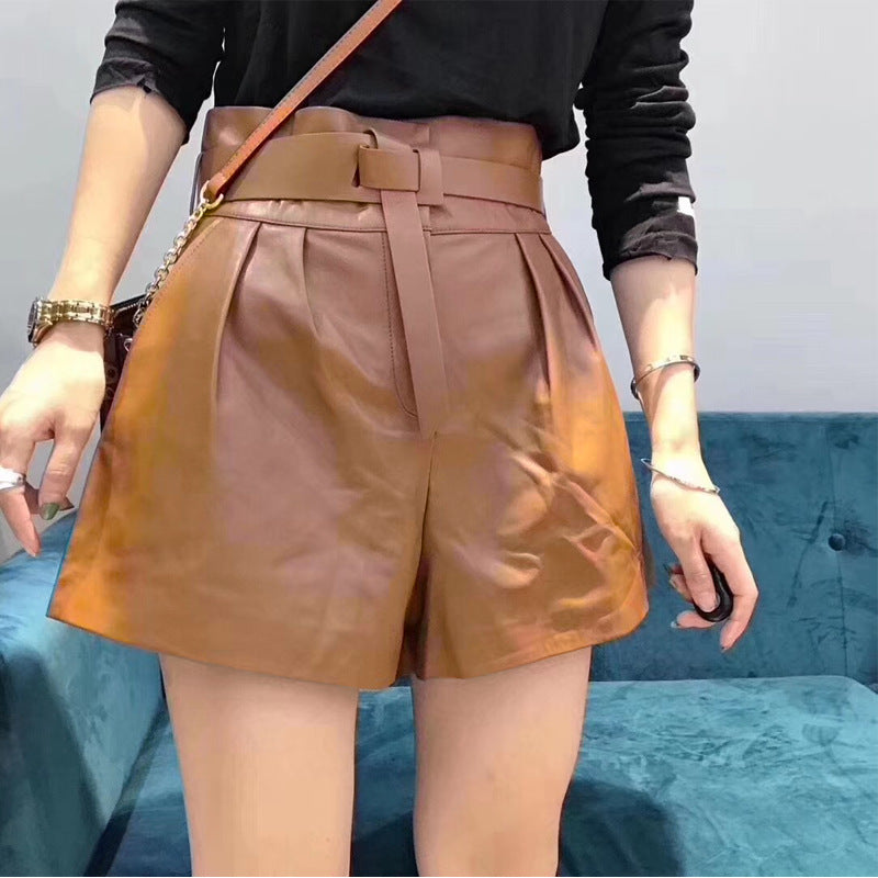 Trendy Women Harajuku Genuine Leather Shorts