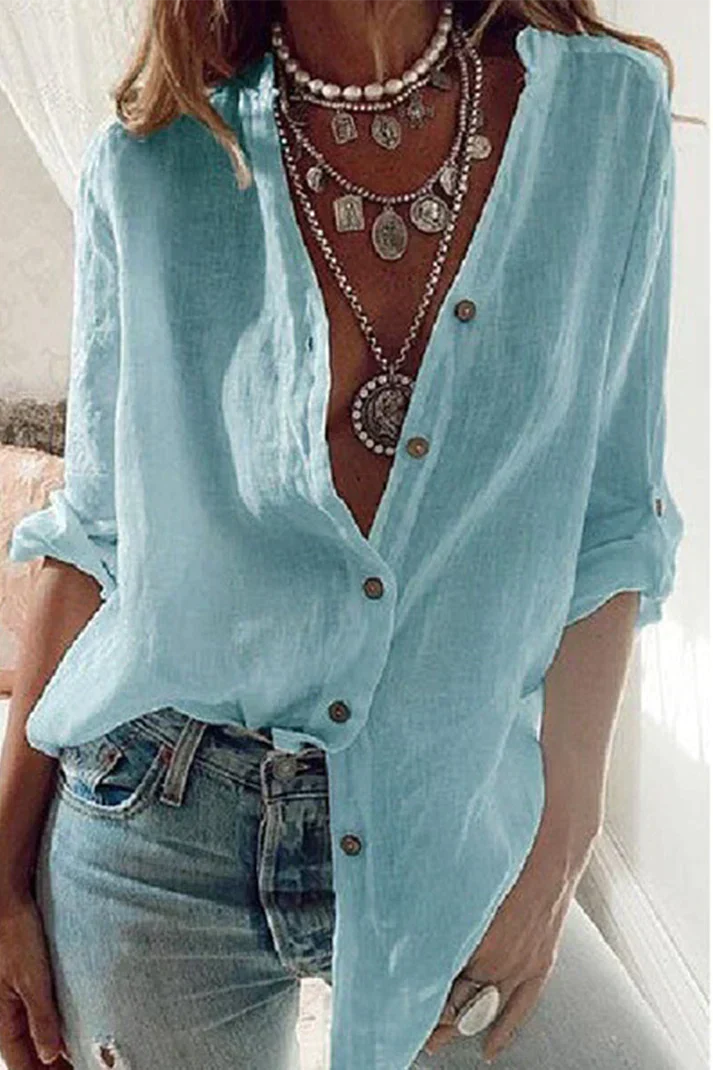 Fashion Solid V-neck blouse