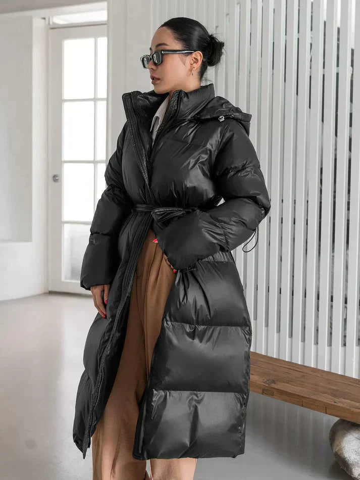 Puffer coat with belt