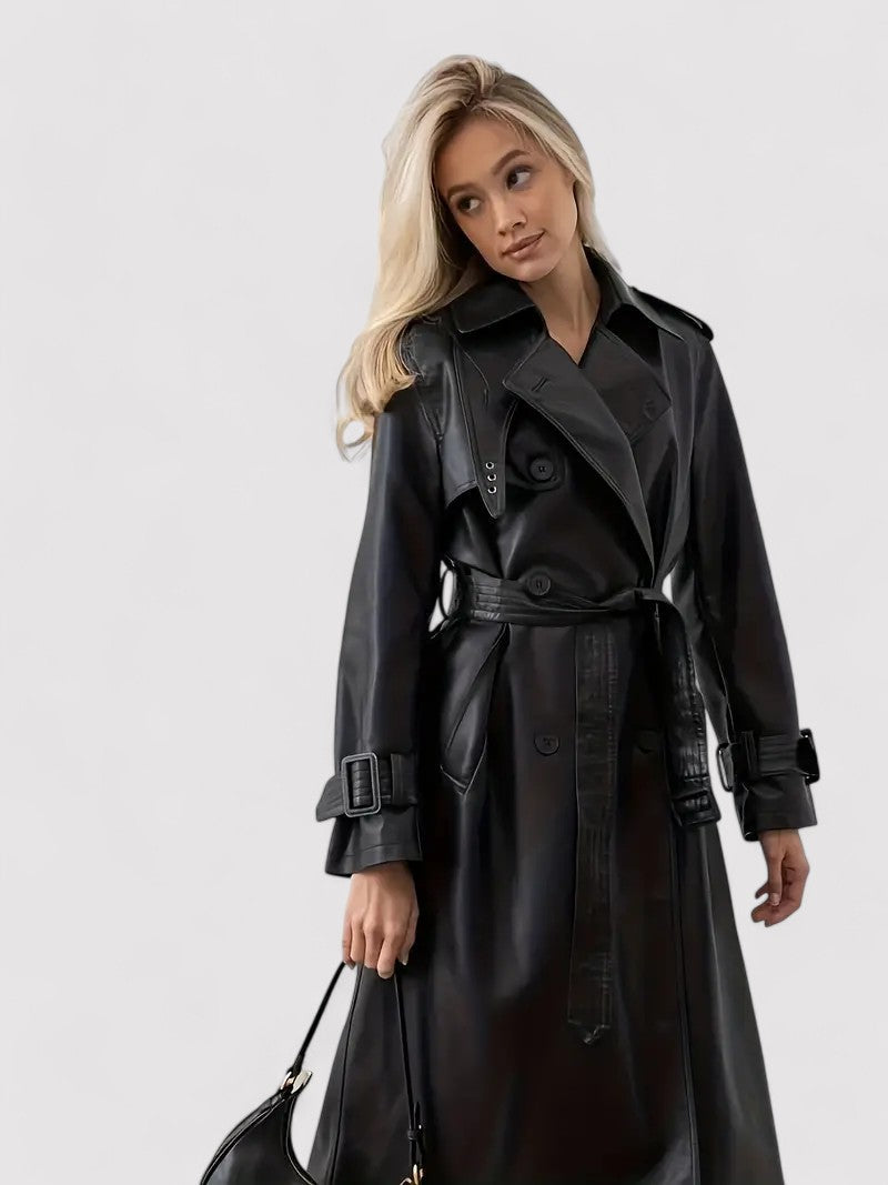 Ancien | Women's Stylish Leather Trench Coat with Belt