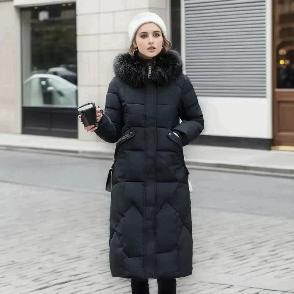 Fashionable coat with faux fur trim