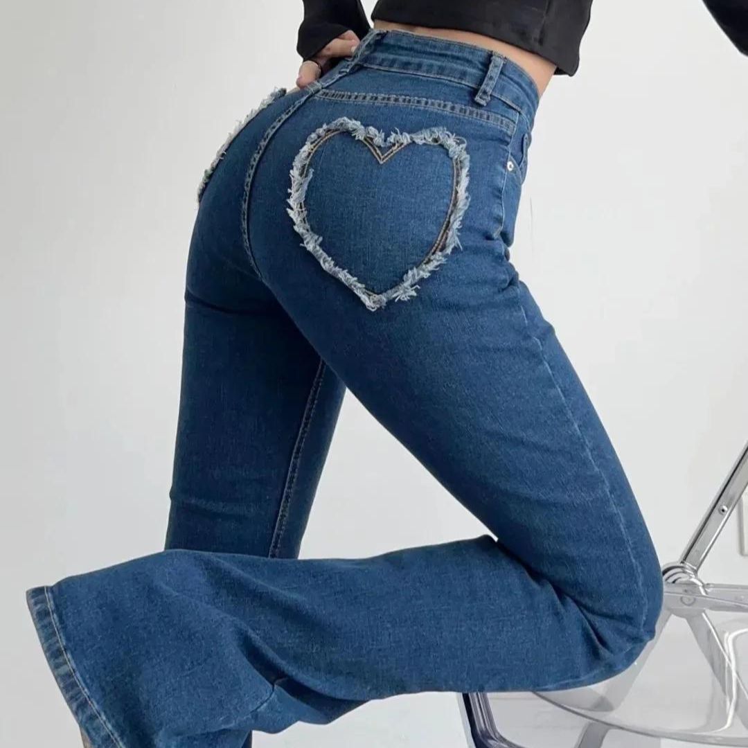 Jeans With High Waist and Heart Fringes